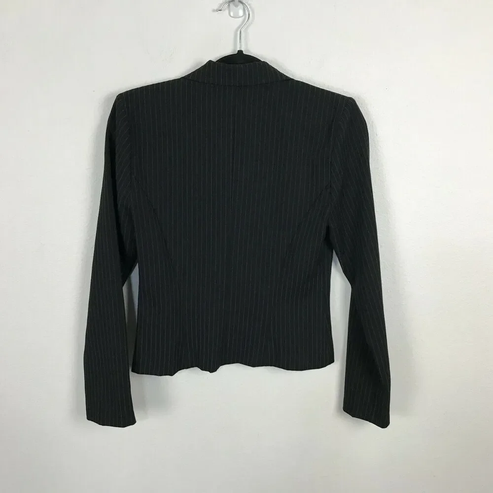 Vintage 90s Y2K Blazer Size 3 Polyester Blend Long Sleve Black‎ Striped XS